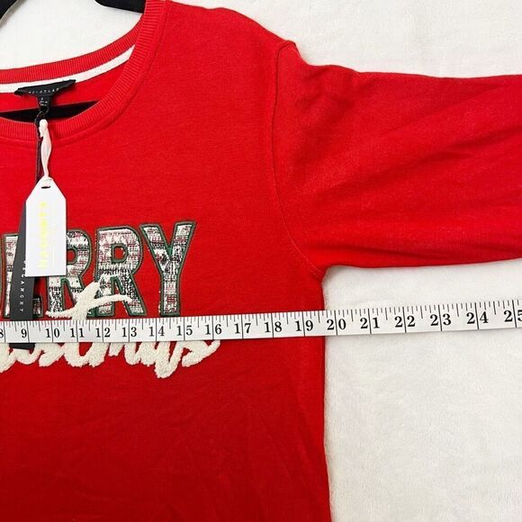 Anthropologie Jane + Delancey Red Merry Christmas Graphic Sweatshirt Size S NWT - Picture 6 of 7